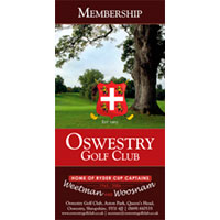 One of a series of flyers that use similar shades of different colours to unify the branding while maintaining a clear distinction between each flyer when viewed from a distance in a full display rack.