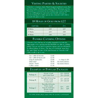 One of a series of flyers that use similar shades of different colours to unify the branding while maintaining a clear distinction between each flyer when viewed from a distance in a full display rack.