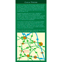 One of a series of flyers that use similar shades of different colours to unify the branding while maintaining a clear distinction between each flyer when viewed from a distance in a full display rack.